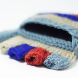 限量一件針織純羊毛wool保暖手套 / 2ways手套 / 露趾手套 / 內刷毛手套 / 針織手套 - 藍色系民族圖騰 第4張的照片