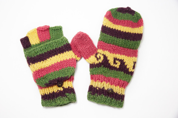 手織純羊毛針織手套 / 可拆卸手套 / 內刷毛手套 / 保暖手套 - 夕陽下的森林 wool gloves 第2張的照片