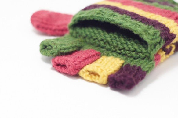 手織純羊毛針織手套 / 可拆卸手套 / 內刷毛手套 / 保暖手套 - 夕陽下的森林 wool gloves 第6張的照片