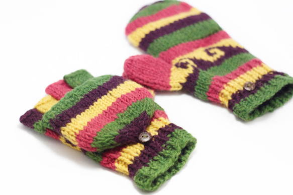 手織純羊毛針織手套 / 可拆卸手套 / 內刷毛手套 / 保暖手套 - 夕陽下的森林 wool gloves 第7張的照片