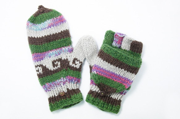手織りの純粋なウールのニット手袋/取り外し可能な手袋/かぎ針編み手袋/暖かい手袋 - ミントチョコレートウールの手袋ニット手袋、 5枚目の画像