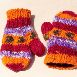 限量一件針織純羊毛保暖手套 / 兒童手套 / 童手套 / 內刷毛手套 / 針織手套 / 拳擊手套 - 東歐 陽光橘色條紋 第5張的照片