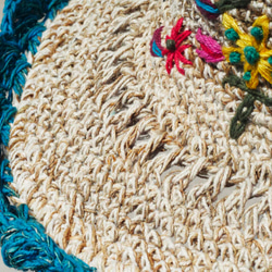 母親節禮物 限量一件 手工編織棉麻帽/編織帽/漁夫帽/遮陽帽/草帽/草編帽 - Boho 繽紛刺繡花朵 森林風 ( 藍色 第2張的照片