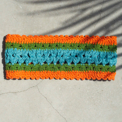 母親節 手工棉線編織髮帶 / 編織繽紛髮帶 髮飾 - 糖果色 橘色與綠葉條紋圖案 ( 手工限量一件 ) 第2張的照片