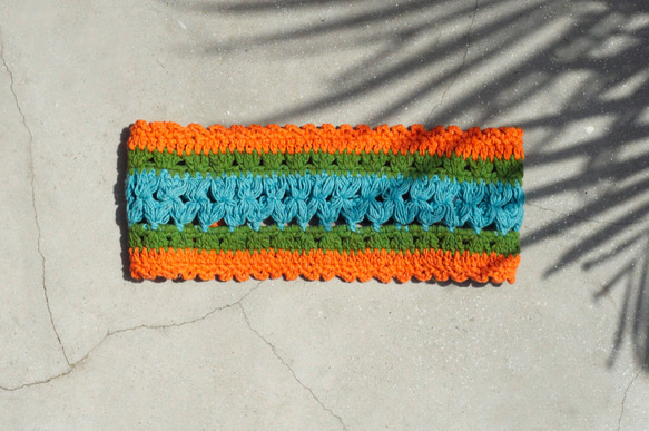 母親節 手工棉線編織髮帶 / 編織繽紛髮帶 髮飾 - 糖果色 橘色與綠葉條紋圖案 ( 手工限量一件 ) 第2張的照片
