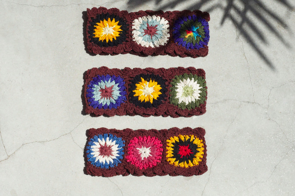 母の日ギフト手作り綿織りヘッドバンド/カラフル織りヘッドバンド-茶色のかぎ針編みのカラフルな花（オプションの色） 1枚目の画像