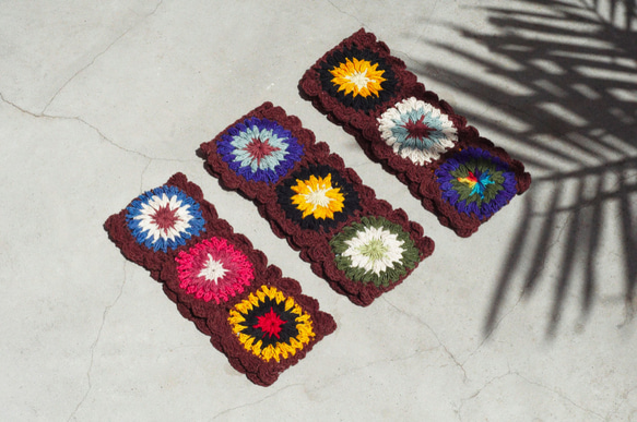 母の日ギフト手作り綿織りヘッドバンド/カラフル織りヘッドバンド-茶色のかぎ針編みのカラフルな花（オプションの色） 2枚目の画像