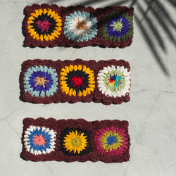 母親節禮物 手工棉線編織髮帶 / 編織繽紛髮帶 - 咖啡色系鉤織繽紛花朵 （可挑色） 第3張的照片