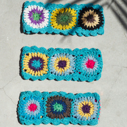 森林系 母親節禮物 手工棉線編織髮帶 / 編織繽紛髮帶 / 花朵髮帶 - 天空藍 鉤織 鉤針 繽紛花朵(可挑色) 第3張的照片