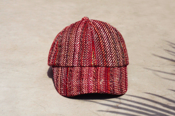 母の日のギフトの手編みの帽子/ニットキャップ/帽子/バイザー/帽子/手作り帽子/野球帽 - カラーライン手織り（バーガンディ/オ 3枚目の画像