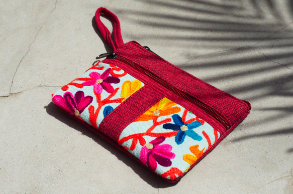 手刺繍ロング収納バッグ/エスニックバッグ/カメラバッグ/化粧品バッグ/携帯電話バッグ/クラッチバッグ - エスニックの花と植物の 2枚目の画像