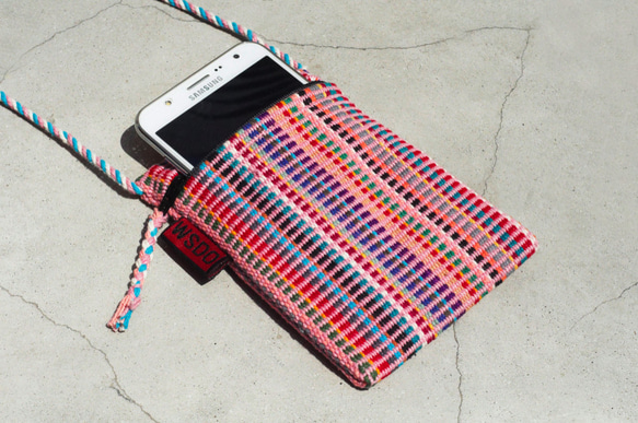携帯電話のポーチ財布のiphoneの自然な手織りカラフルな虹のシェル携帯電話のセット - 虹色の色フェアトレード 2枚目の画像