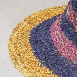 限量一件 手工編織棉麻帽/編織帽/漁夫帽/遮陽帽/草帽 - 芒果 + 藍莓 冰淇淋條紋 手織帽 fairtrade 第5張的照片