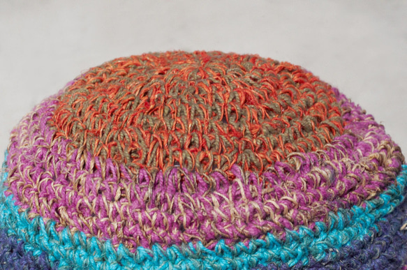 限量一件 手工編織棉麻帽/編織帽/漁夫帽/遮陽帽/草帽 - 芒果 + 藍莓 冰淇淋條紋 手織帽 fairtrade 第7張的照片