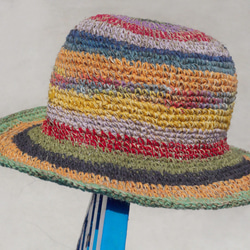 情人節禮物 限量一件 手工編織棉麻帽/編織帽/漁夫帽/遮陽帽/草帽 - 熱帶水果 冰淇淋漸層條紋 手織帽hemp hat 第5張的照片
