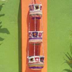 情人節禮物 限量一件 手工編織置物籃/收納籃/吊掛袋/鳥巢編織籃- 浪漫紫色系 森林花朵編織 fairtrade 第2張的照片