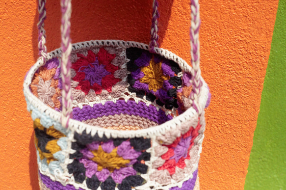情人節禮物 限量一件 手工編織置物籃/收納籃/吊掛袋/鳥巢編織籃- 浪漫紫色系 森林花朵編織 fairtrade 第9張的照片
