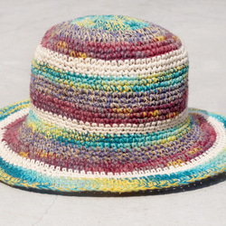限定版の手織りコットンキャップ/ニットキャップ/帽子/バイザー/帽子 - トルコ地中海沿岸明るい青のカラフルなストライプの手織り 3枚目の画像
