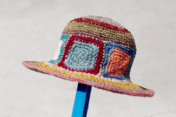 情人節禮物 限量一件 手工編織棉麻帽/編織帽/漁夫帽/草帽/草編帽 - 鮮豔色南美風 幾何方塊fairtrade hat 第6張的照片