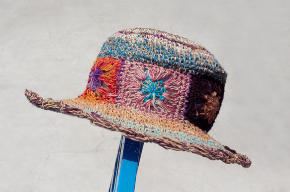 限定版の手織りコットンキャップ/ニットキャップ/帽子/ストローハット/サンバイザー/かぎ針編み帽子 - 明るい色の花織り熱帯雨林 4枚目の画像