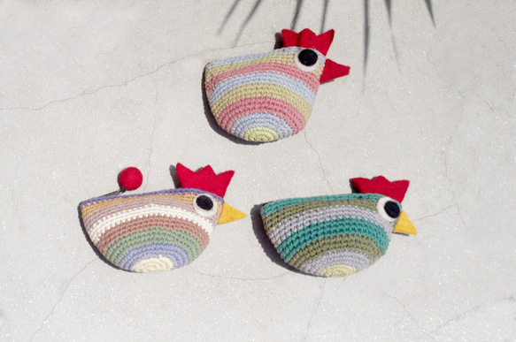 情人節禮物 限量手工鉤針編織小雞零錢包 / 羊毛氈收納包 / 小包 / 雜物包 - 繽紛條紋小雞 動物好朋友purse 第2張的照片