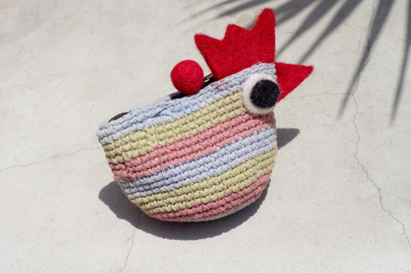 情人節禮物 限量手工鉤針編織小雞零錢包 / 羊毛氈收納包 / 小包 / 雜物包 - 繽紛條紋小雞 動物好朋友purse 第3張的照片