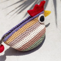 情人節禮物 限量手工鉤針編織小雞零錢包 / 羊毛氈收納包 / 小包 / 雜物包 - 繽紛條紋小雞 動物好朋友purse 第5張的照片