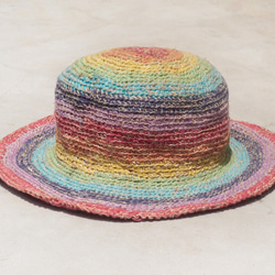限量一件 手工編織棉麻帽/編織帽/漁夫帽/遮陽帽/草帽 - 鮮豔彩虹色 繽紛條紋 手織帽fairtrade hat 第1張的照片