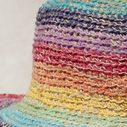 限量一件 手工編織棉麻帽/編織帽/漁夫帽/遮陽帽/草帽 - 鮮豔彩虹色 繽紛條紋 手織帽fairtrade hat 第3張的照片