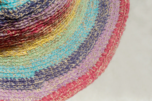 限量一件 手工編織棉麻帽/編織帽/漁夫帽/遮陽帽/草帽 - 鮮豔彩虹色 繽紛條紋 手織帽fairtrade hat 第6張的照片