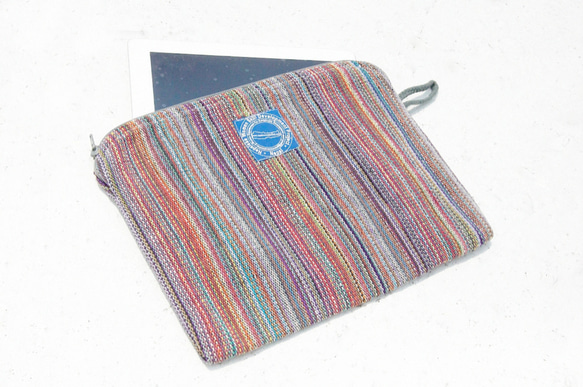限量一件 手工織布收納包 / 民族風小包 / i-pad包 / 化妝包 - 陽光感彩紅條紋織布i-pad case 第1張的照片