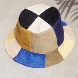 手作りキャップ帽子ブルーモスクをステッチ - 森の風ステッチ手織りコットンキャップ/帽子/バイザー/パッチワークハット/キャップ 1枚目の画像