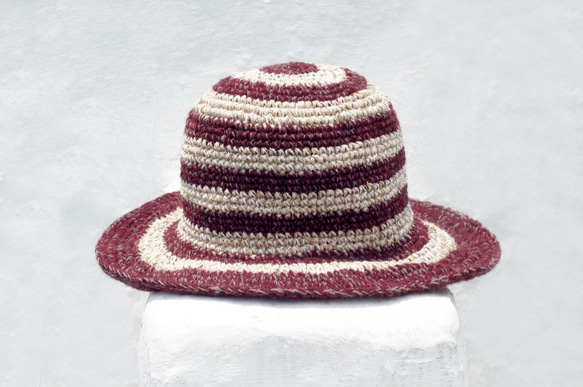 熱帯チョコレートミニマリストスタイルのストライプの帽子 - バレンタインデーの贈り物の誕生日は、手織りコットンキャップ/ニットキ 2枚目の画像