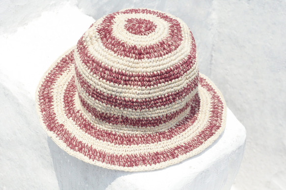 シンプルな音色混合ストライプ手織りの帽子かぎ針編みの綿の帽子手作り帽子の野菜の色素 - 七夕の贈り物は綿ニットキャップ/ニットキ 1枚目の画像
