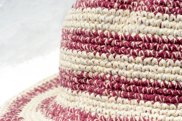 シンプルな音色混合ストライプ手織りの帽子かぎ針編みの綿の帽子手作り帽子の野菜の色素 - 七夕の贈り物は綿ニットキャップ/ニットキ 4枚目の画像