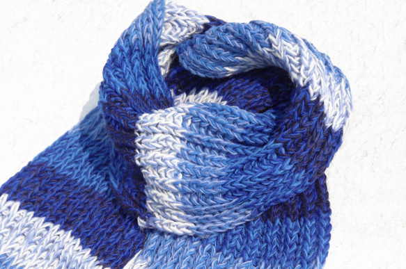 聖誕節聖誕禮物 限量一件 手織純羊毛圍巾 / 針織圍巾 / 手織條紋圍巾 / 手工針織圍巾-南美 旅行意義 魔幻藍色條紋 第2張的照片