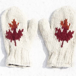 聖誕市集 限量一件 針織純羊毛保暖手套 / 全套手套 / 內刷毛手套 / 針織手套 - 加拿大楓葉森林 民族風圖騰 第1張的照片