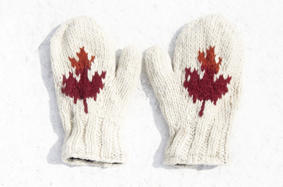 聖誕市集 限量一件 針織純羊毛保暖手套 / 全套手套 / 內刷毛手套 / 針織手套 - 加拿大楓葉森林 民族風圖騰 第1張的照片
