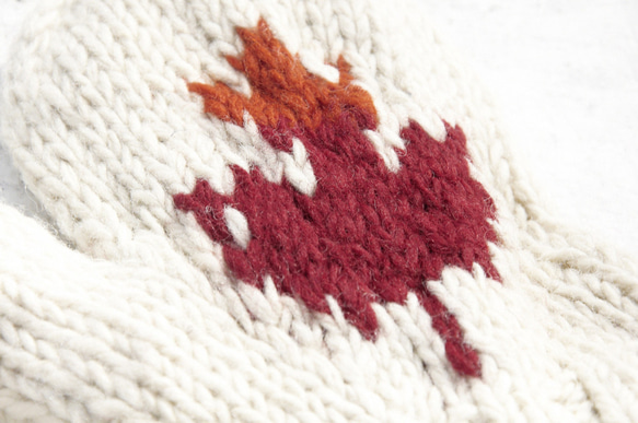 聖誕市集 限量一件 針織純羊毛保暖手套 / 全套手套 / 內刷毛手套 / 針織手套 - 加拿大楓葉森林 民族風圖騰 第2張的照片