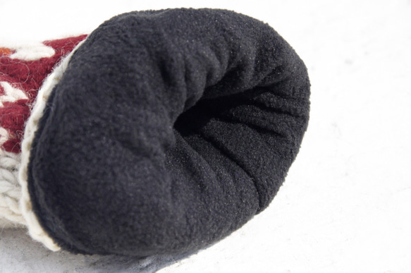 聖誕市集 限量一件 針織純羊毛保暖手套 / 全套手套 / 內刷毛手套 / 針織手套 - 加拿大楓葉森林 民族風圖騰 第4張的照片