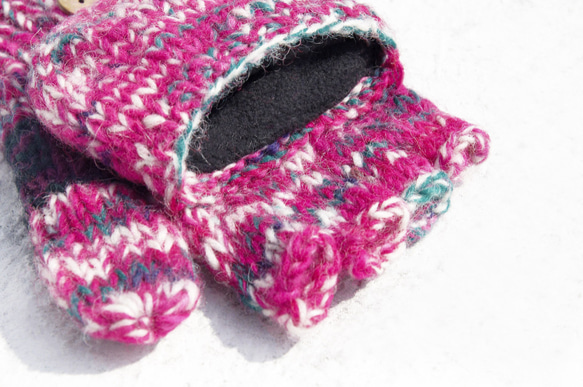 聖誕節禮物 創意禮物 交換禮物 限量一件手織純羊毛針織手套 / 可拆卸手套 / 內刷毛手套 / 保暖手套- 豔麗桃紅色彩 第3張的照片
