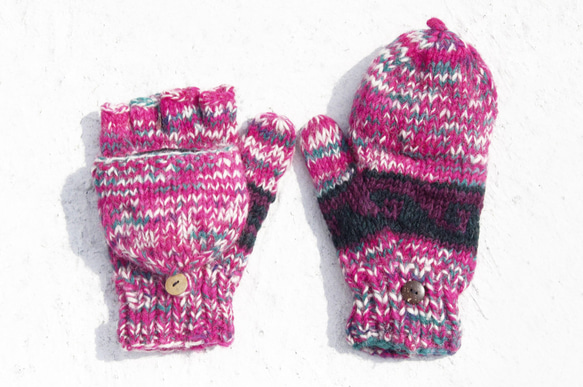 聖誕節禮物 創意禮物 交換禮物 限量一件手織純羊毛針織手套 / 可拆卸手套 / 內刷毛手套 / 保暖手套- 豔麗桃紅色彩 第4張的照片