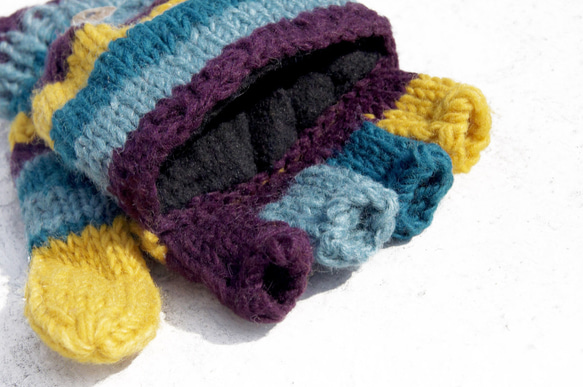 聖誕節禮物 創意禮物 交換禮物 限量一件手織純羊毛針織手套 / 可拆卸手套 / 內刷毛手套 / 保暖手套- 宇宙感 藍紫 第2張的照片