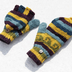 手編みのピュアウールニット手袋/取り外し可能な手袋/内側起毛手袋/暖かい手袋-コズミックブルーグリーンオーシャン東ヨーロッパのウ 1枚目の画像