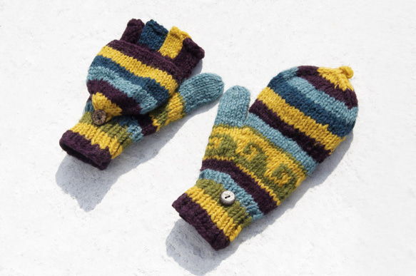 手編みのピュアウールニット手袋/取り外し可能な手袋/内側起毛手袋/暖かい手袋-コズミックブルーグリーンオーシャン東ヨーロッパのウ 1枚目の画像