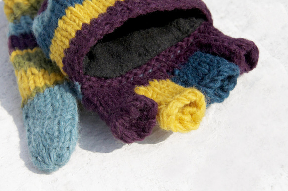 手編みのピュアウールニット手袋/取り外し可能な手袋/内側起毛手袋/暖かい手袋-コズミックブルーグリーンオーシャン東ヨーロッパのウ 2枚目の画像