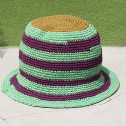 アースフォレストステッチ、手織り綿帽子/漁師帽子/サンバイザー/パッチハット/手作り帽子/手編み帽子/手織り - 緑茶緑茶 5枚目の画像