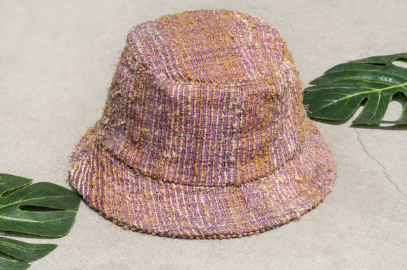 アースフォレストステッチ、手織り綿帽子/漁師帽子/サンバイザー/パッチハット/手作り帽子/手編み帽子/手織り - ストロベリーサ 1枚目の画像