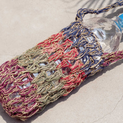 ハンドメイドロープボトルバッグ/ハンドメイドツインボトルバッグ/手織り飲料バッグ/編まれたサーモスバッグ/手織りの飲料バッグカラ 6枚目の画像