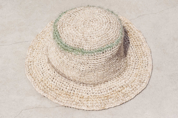 手作りのサリーライン織りの綿とリネンキャップニット帽漁師の帽子麦わら帽子麦わら帽子 - サリーラインストライプキャップ 2枚目の画像